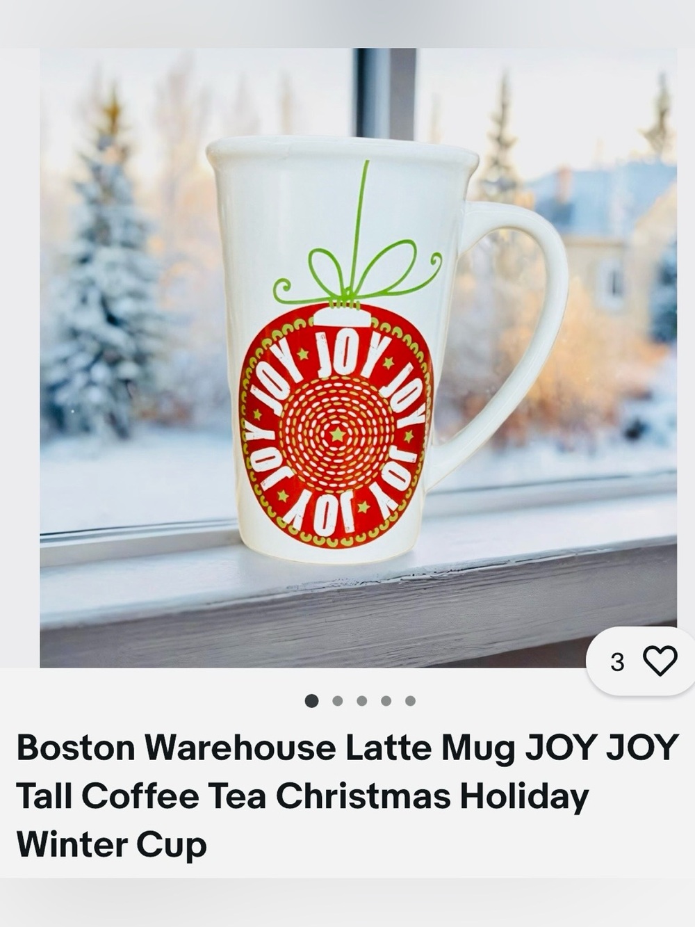 #3379**Holiday Joy Ceramic Mug - White with Red and Green Ornament Design